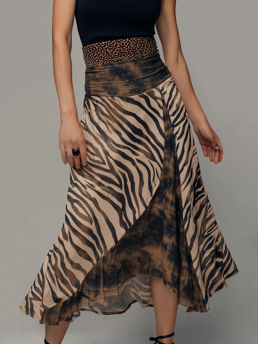 Abito Midi Senza Maniche in Stile Vintage con Stampa Zebra