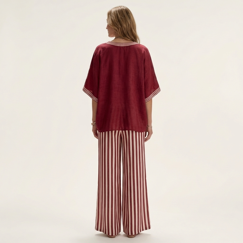 Juliana | Top Varsity a V e Set Pantaloni a Gamba Larga a Strisce