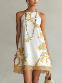 Abito Mini in Pizzo Stampato Oro Bianco