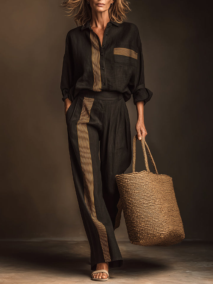 Set Due Pezzi Striato Color-Block Retro Casual