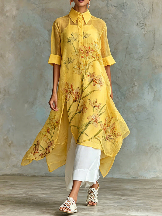 Set di due pezzi: Abito midi a maniche corte floreale casual e abito sottoveste
