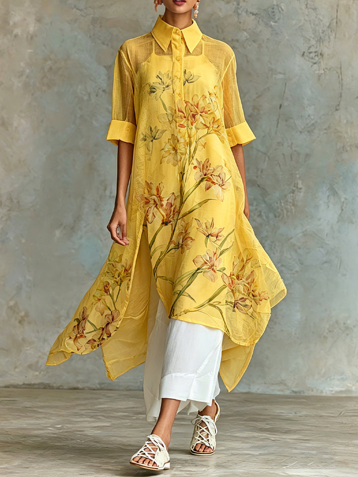 Set di due pezzi: Abito midi a maniche corte floreale casual e abito sottoveste