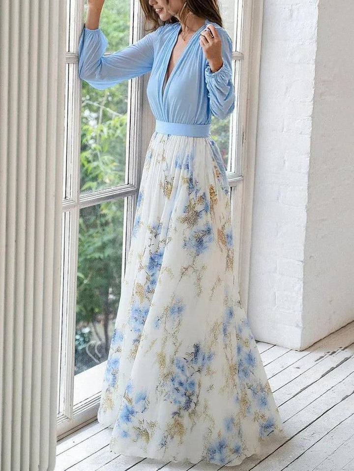 Stupenda Maxi Dress V-Neck con Stampa Floreale