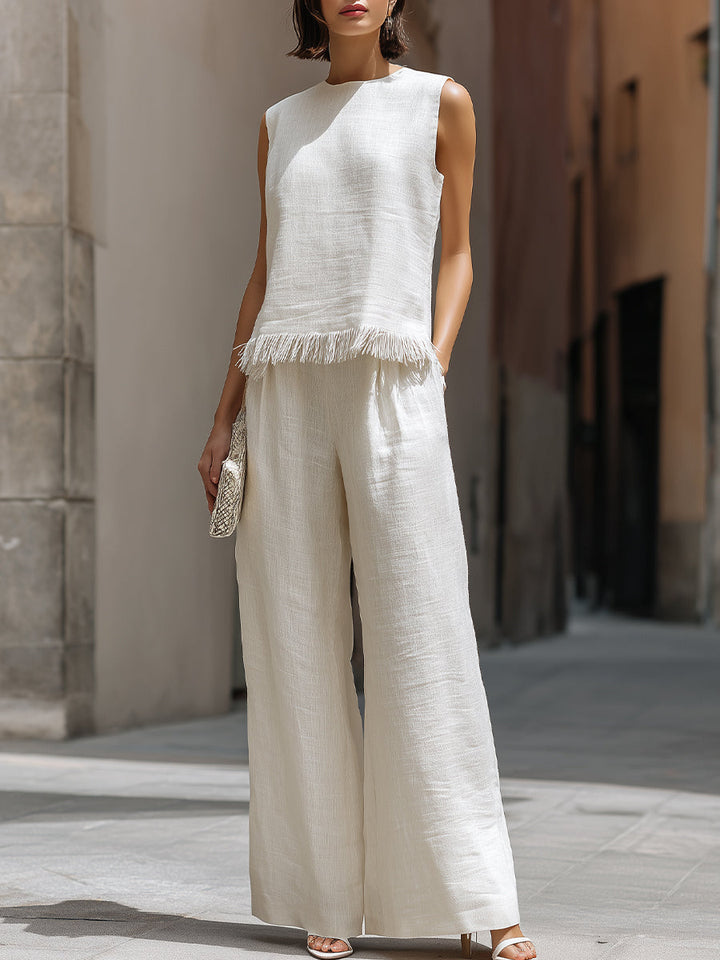 Set di top senza maniche e pantaloni con bordo grezzo