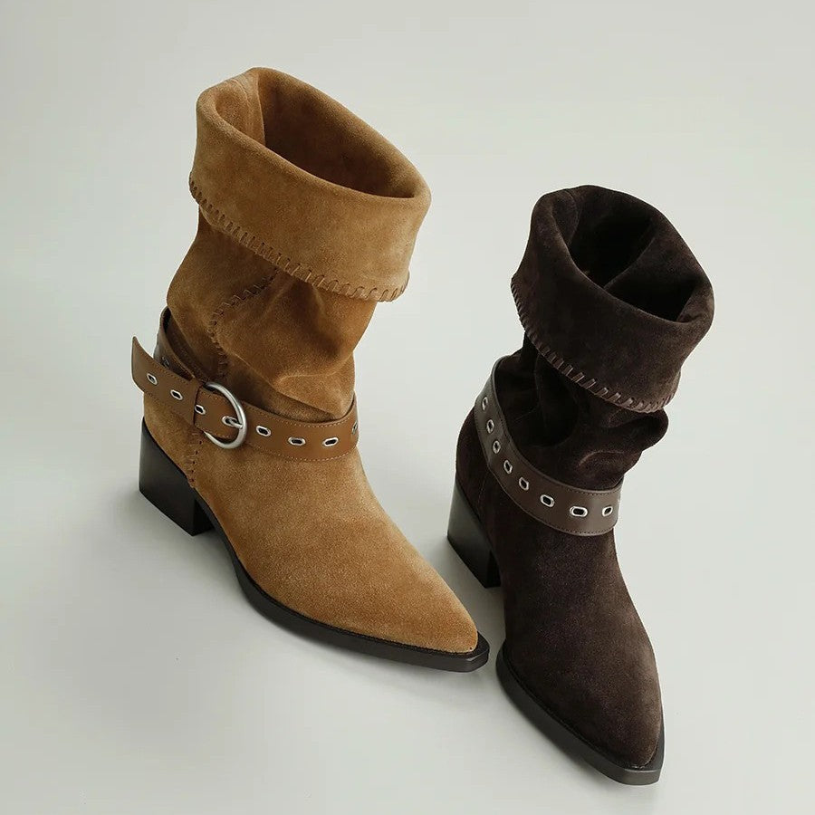 Stivali da equitazione retro in pelle morbida per donna