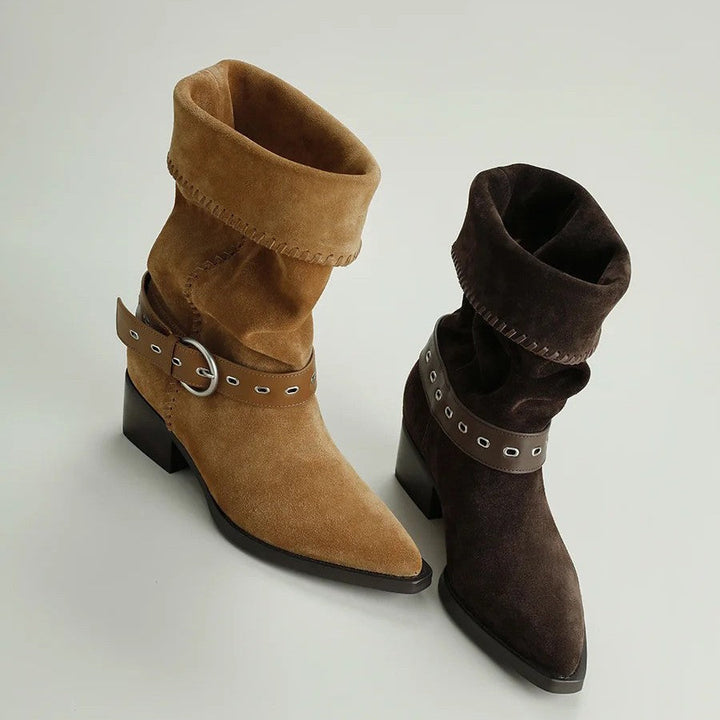 Stivali da equitazione retro in pelle morbida per donna