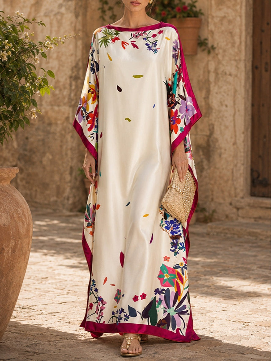 Robe Maxi Larga Elegante in Satin Stampato