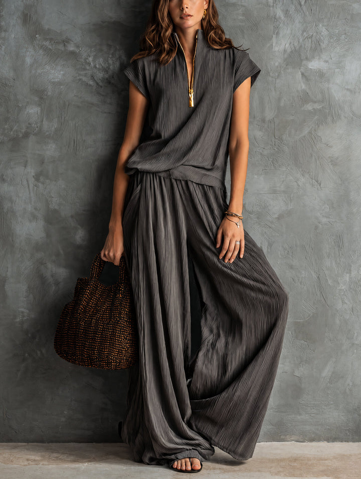 Set di top e pantaloni grigi casual con zip