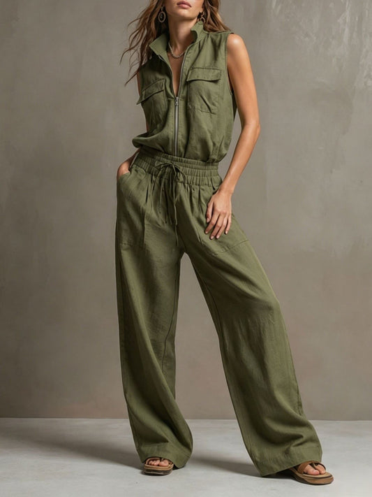 Set Utility a Gamba Larga Senza Maniche con Collo Alto e Mezzo Zip per Donne