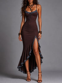 Abito Maxi con Rouches e Bordo in Pizzo