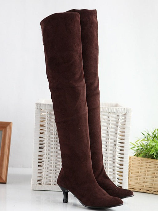 Stivali alti da donna in suede unicolor