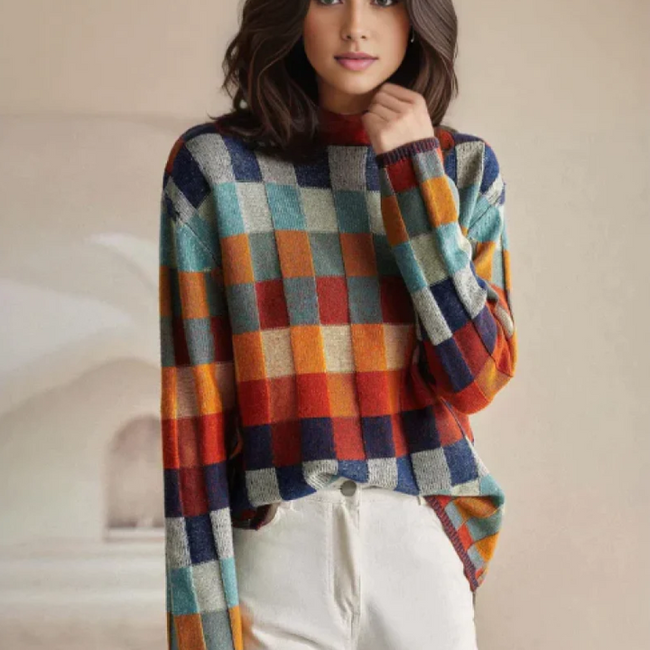 Maglione Casual a Quadri Arcobaleno