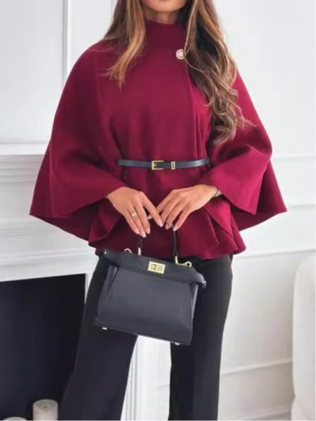 Cappotto in misto lana con cintura a tinta unita per donna