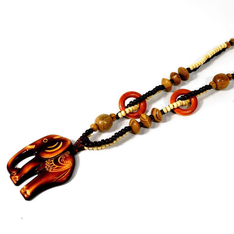 Collana con Pendente in Legno Intrecciato in Stile Etnico Bohemien Retro