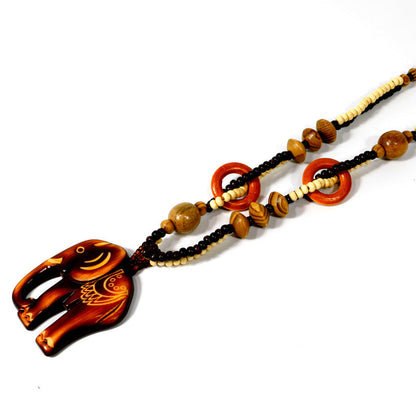 Collana con Pendente in Legno Intrecciato in Stile Etnico Bohemien Retro