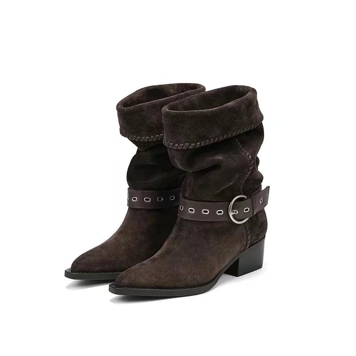 Stivali da equitazione retro in pelle morbida per donna