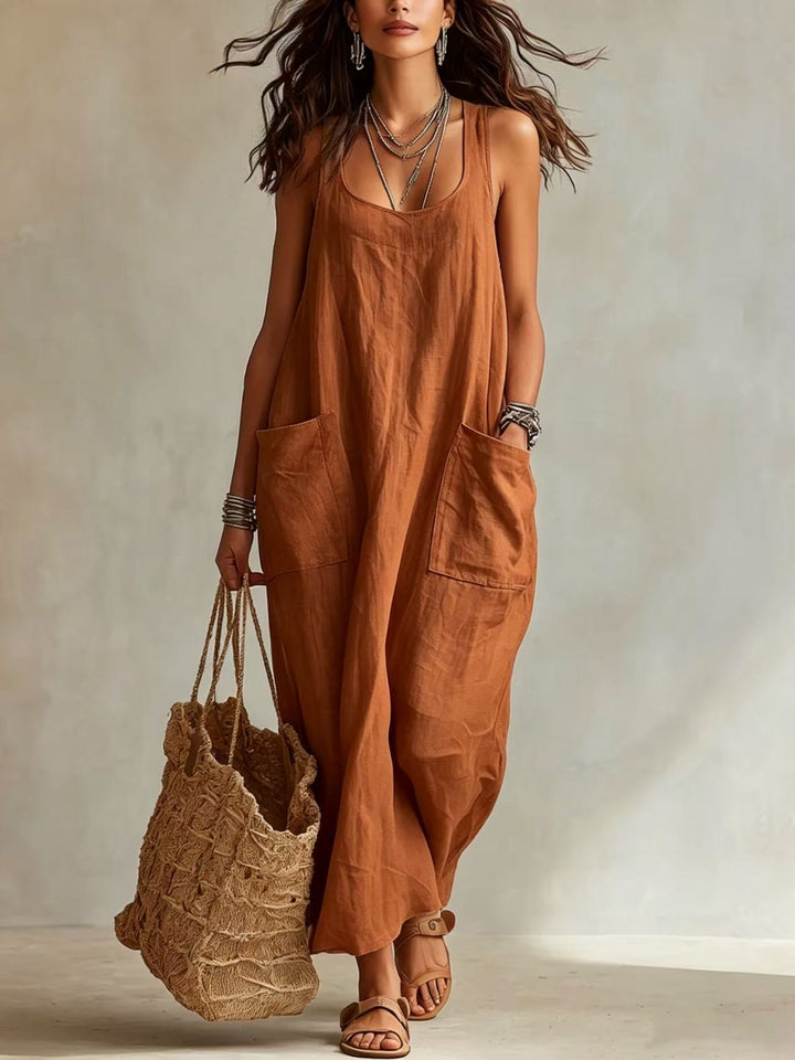 Abito Maxi Slip Minimalista Casual con Tasche