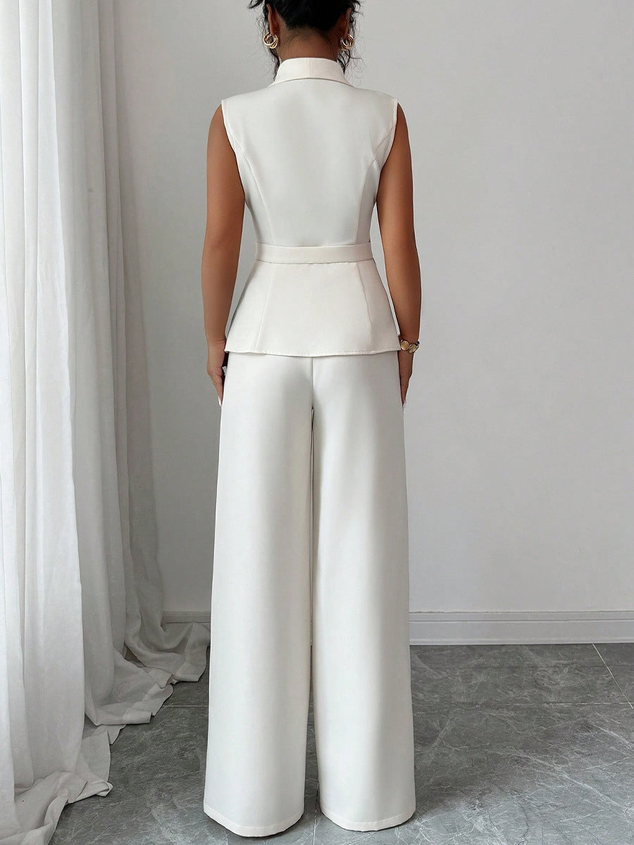 Set di Gilet Elegante in Colore Unito e Pantaloni a Gamba Dritta da Donna