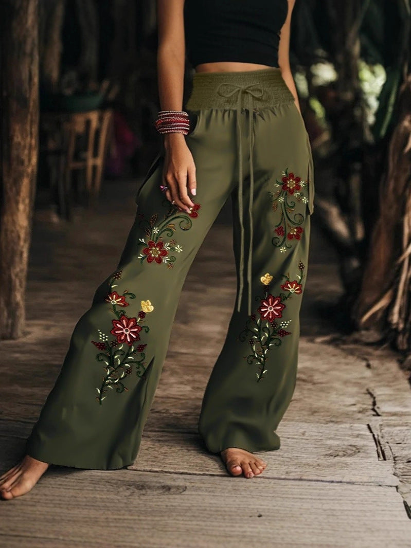 Pantaloni casual da donna con stampa floreale