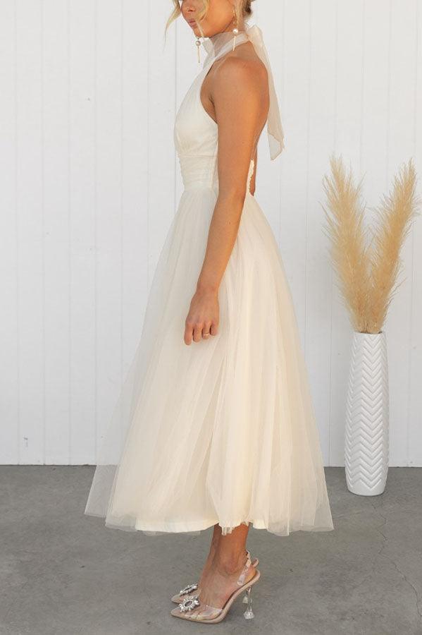 Abito Maxi Halter in Tulle con Dettagli Arricciati Fairy Vibes