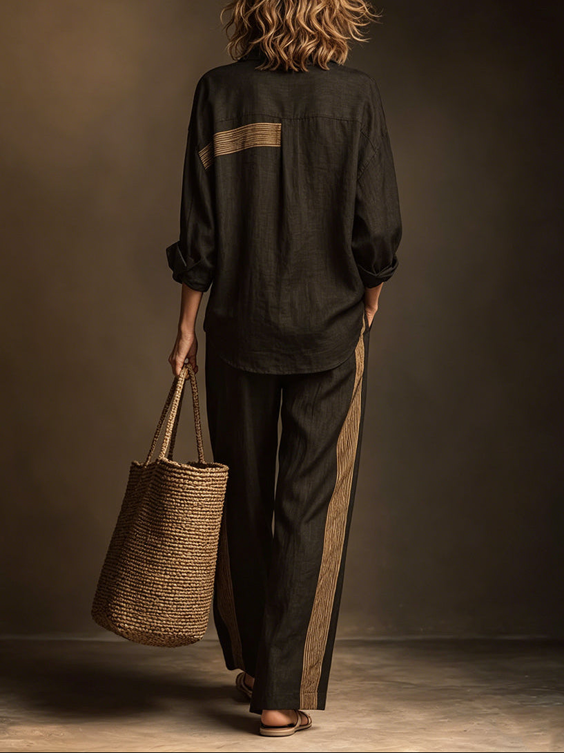Set Due Pezzi Striato Color-Block Retro Casual