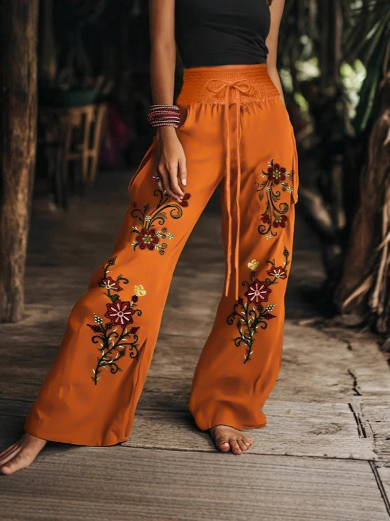 Pantaloni casual da donna con stampa floreale