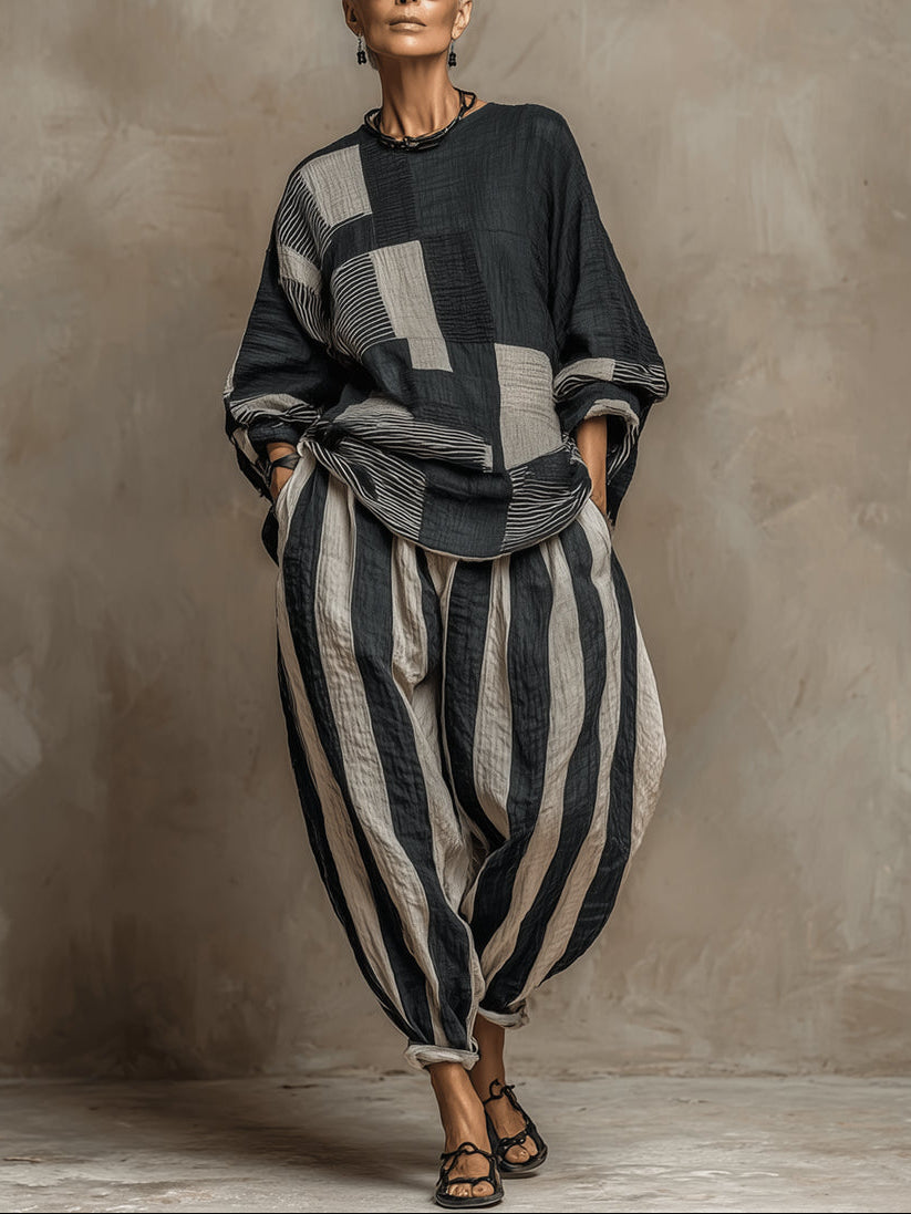 Set di Top e Pantaloni a Maniche Lunghe Stampati a Colori