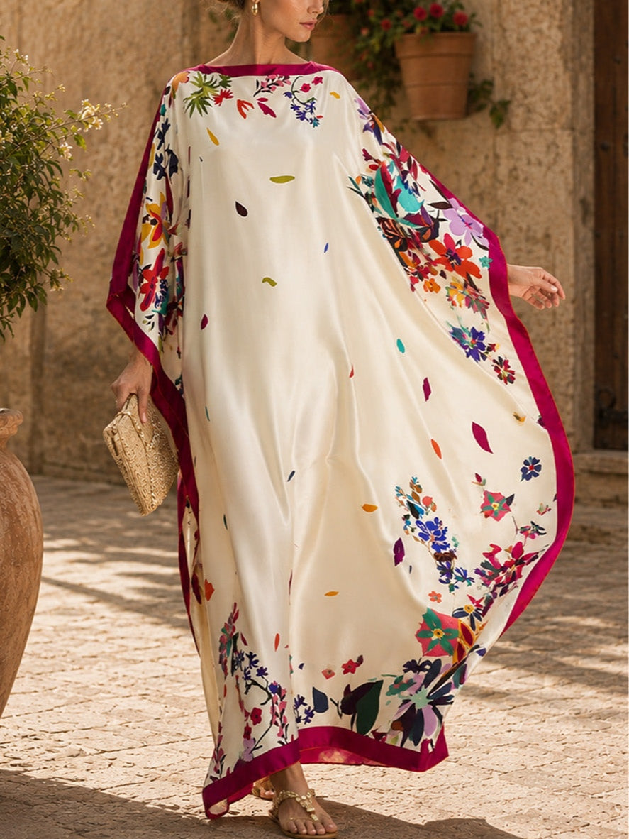 Robe Maxi Larga Elegante in Satin Stampato