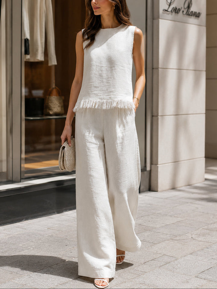 Set di top senza maniche e pantaloni con orlo grezzo