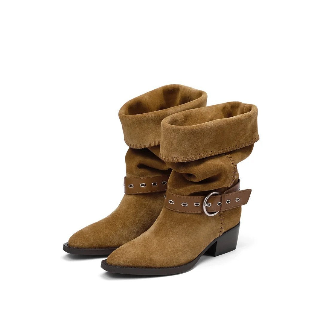 Stivali da equitazione retro in pelle morbida per donna