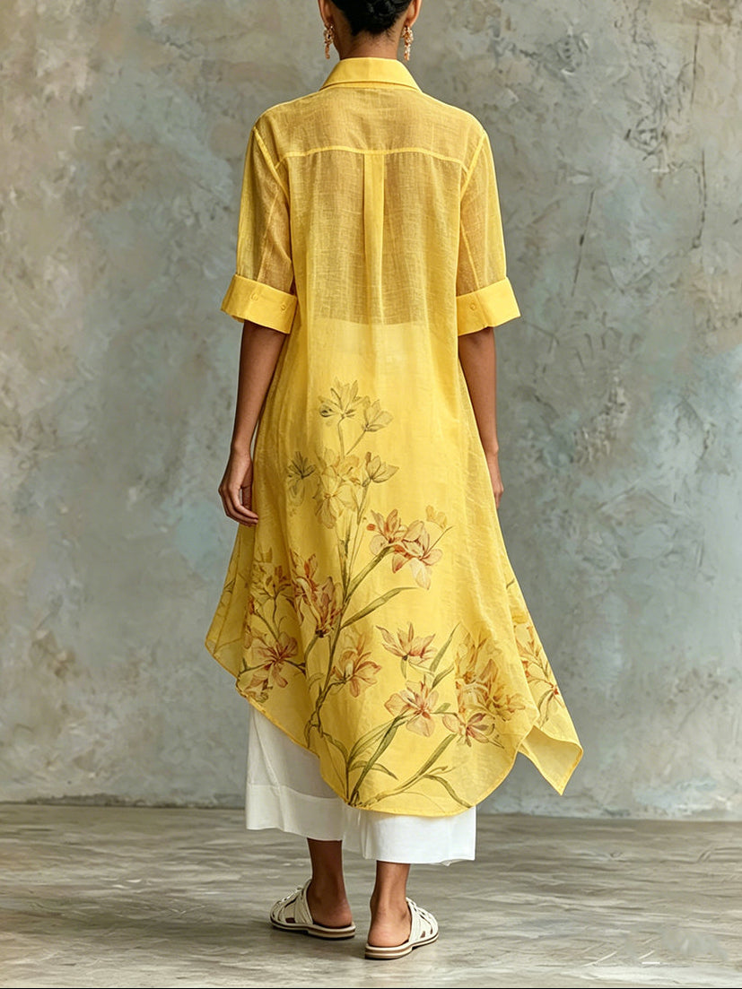 Set di Due Pezzi: Abito Midi a Maniche Corte con Stampa Floreale & Abito Sottoveste