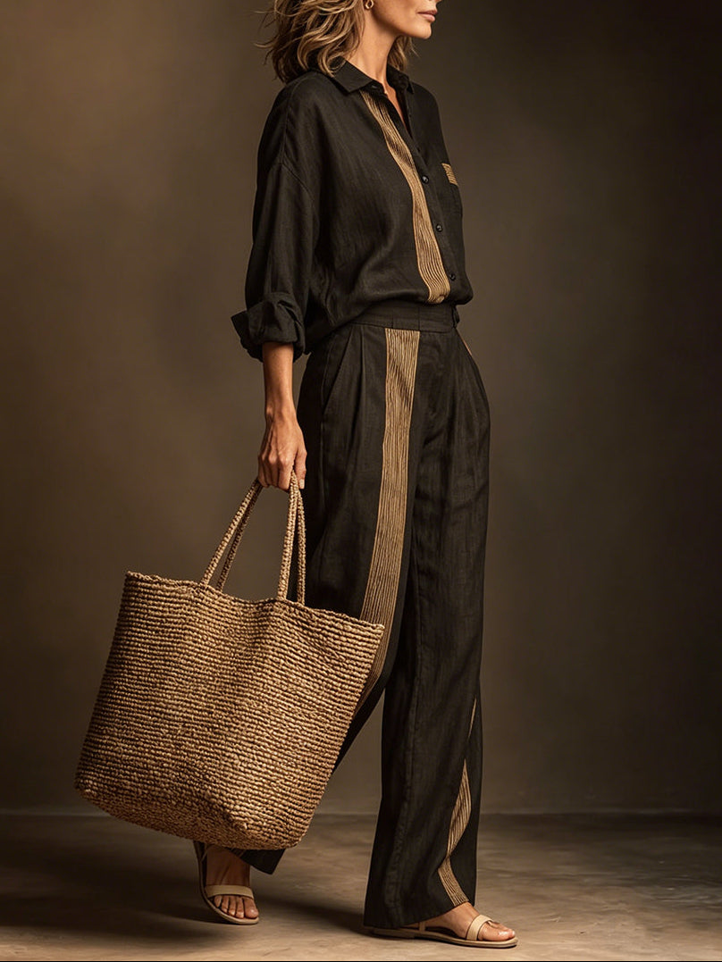 Set Due Pezzi Striato Color-Block Retro Casual