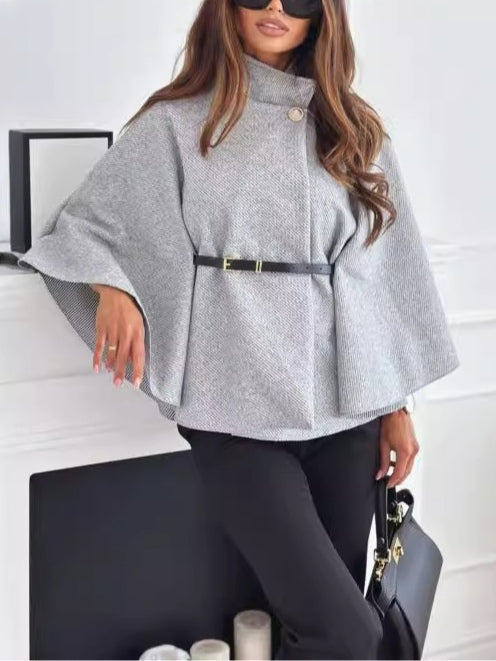 Cappotto in misto lana con cintura a tinta unita per donna