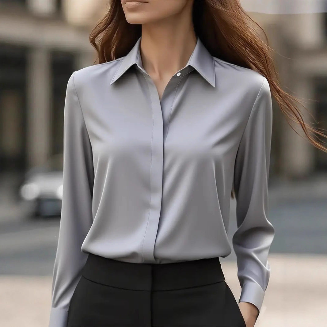 Camicia versatile a maniche lunghe in tinta unita con colletto in raso