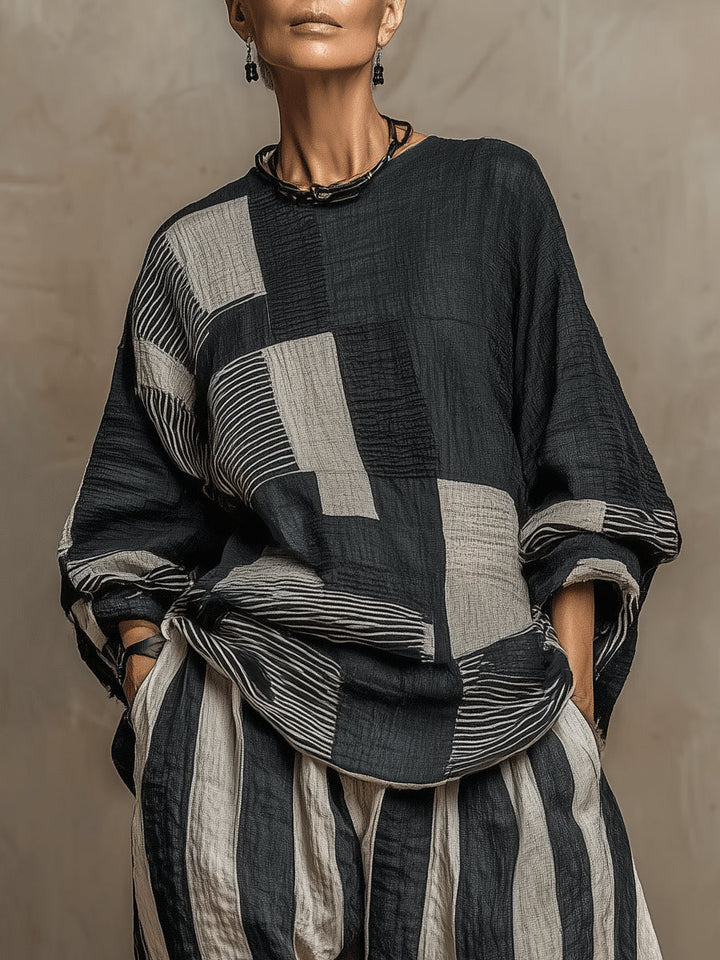 Set di Top e Pantaloni a Maniche Lunghe Stampato Color-Block