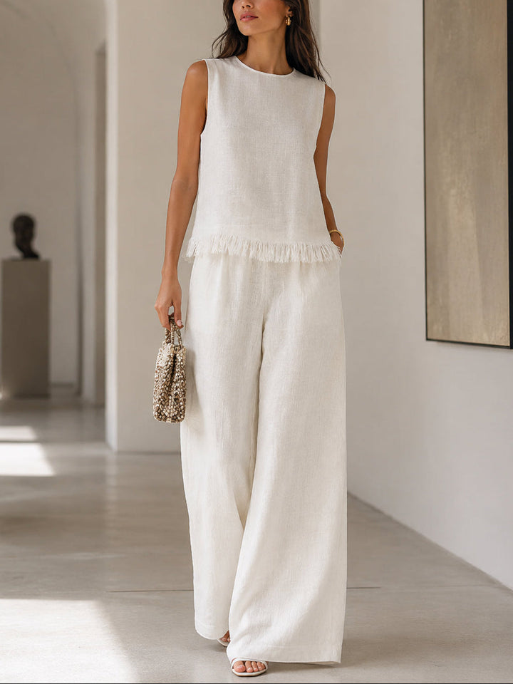 Set di top senza maniche e pantaloni con orlo grezzo