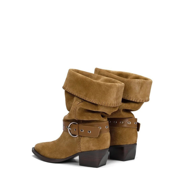 Stivali da equitazione retro in pelle morbida per donna