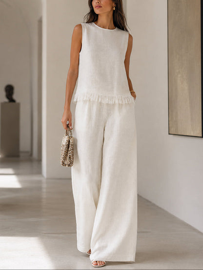 Set di top senza maniche e pantaloni con bordo grezzo