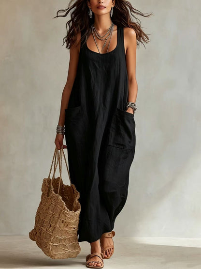 Abito Maxi Slip Minimalista Casual con Tasche