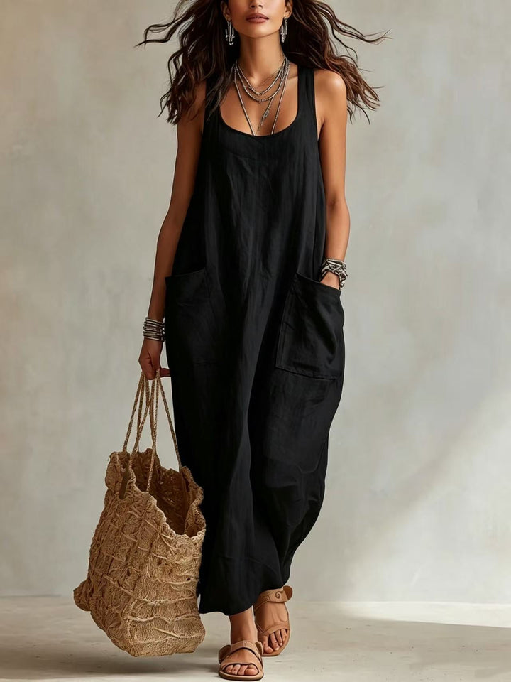 Abito Maxi Slip Minimalista Casual con Tasche