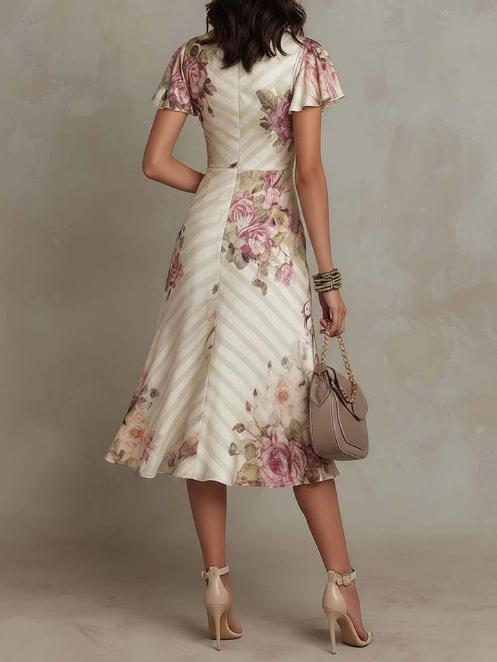 Elegante vestito midi in satin floreale vintage