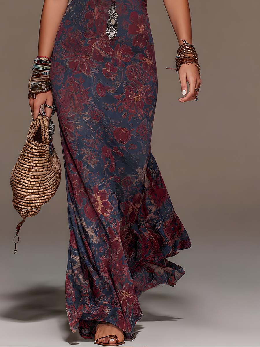 Abito Maxi Fishtail in Pizzo Retro con Scollo a Halter