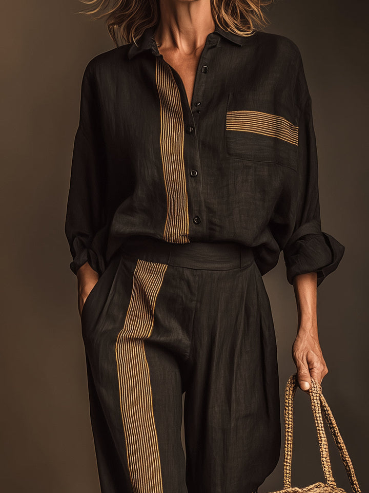 Set Due Pezzi Striped Color-Block Retro Casual