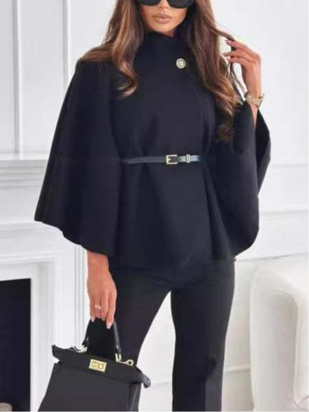 Cappotto in misto lana con cintura a tinta unita per donna