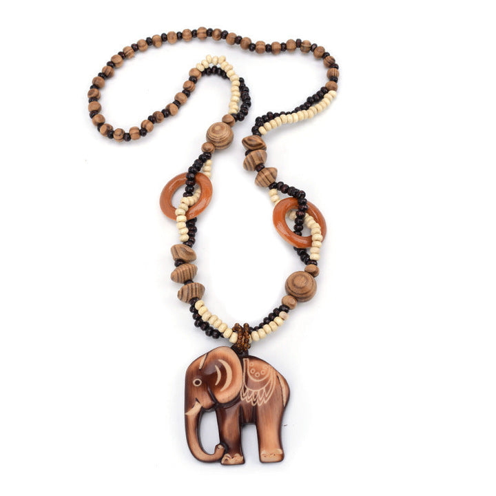 Collana con Pendente in Legno Intrecciato in Stile Etnico Bohemien Retro
