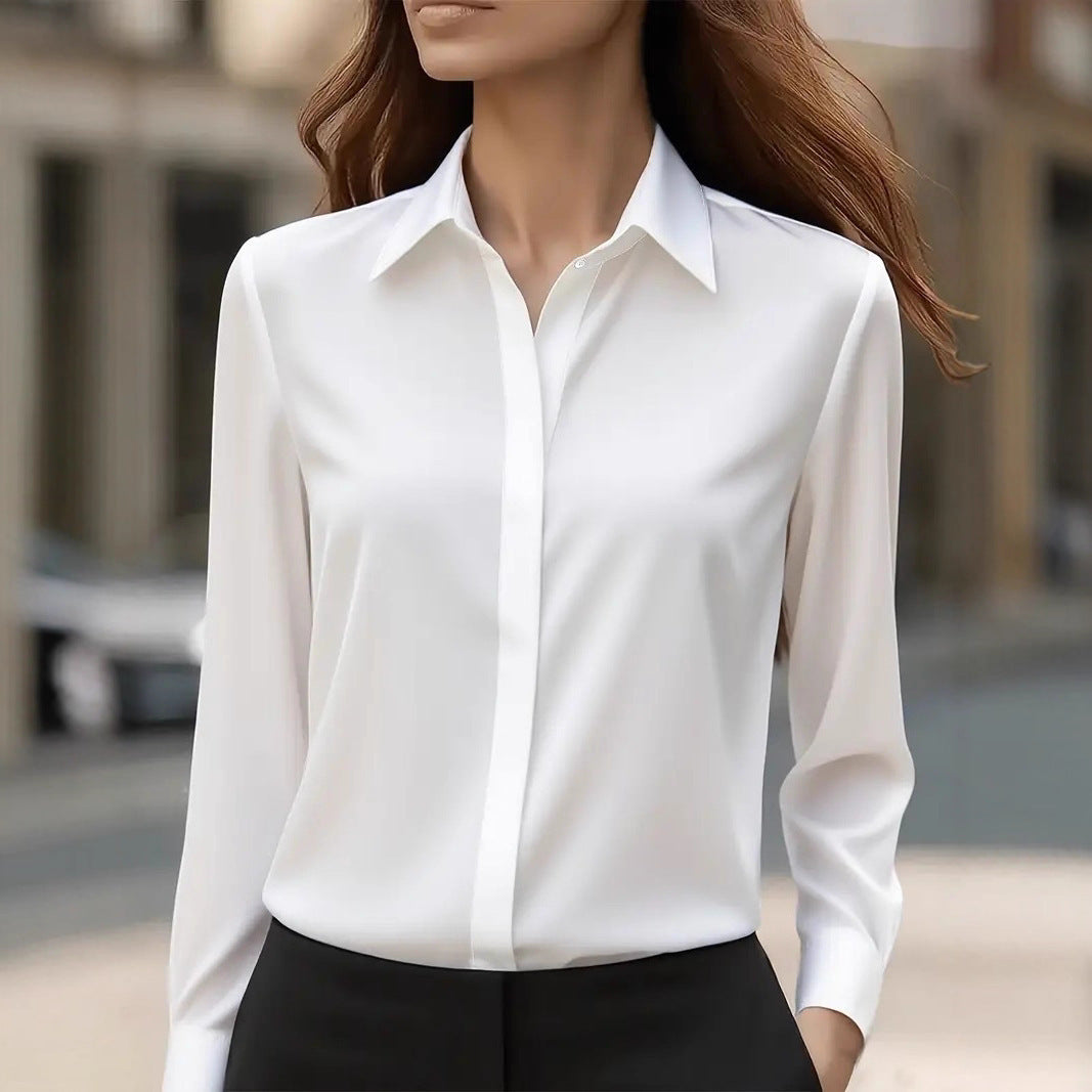 Camicia versatile a maniche lunghe in tinta unita con colletto in raso