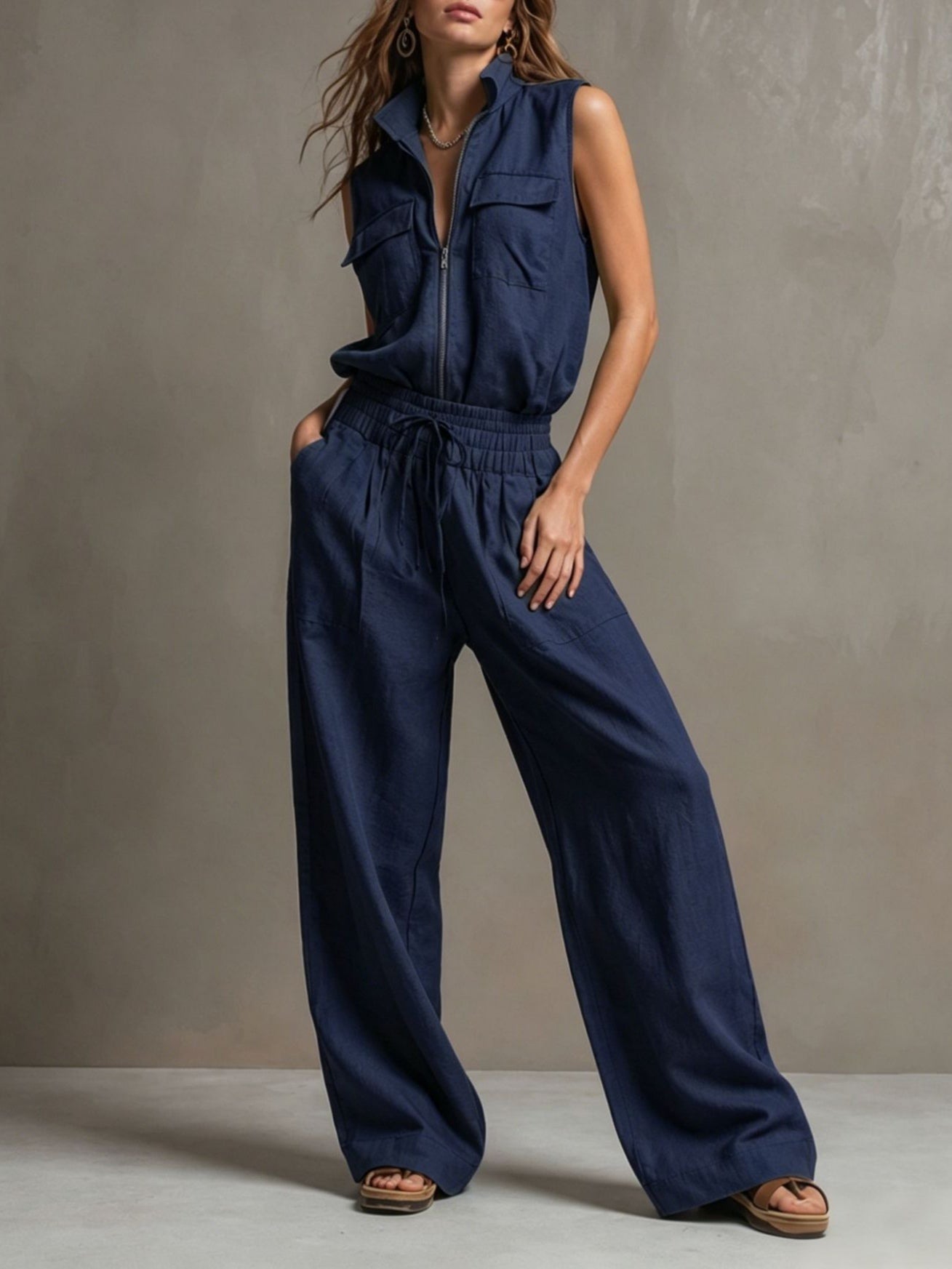 Set Utility a Gamba Larga Senza Maniche con Collo Alto e Mezzo Zip per Donne