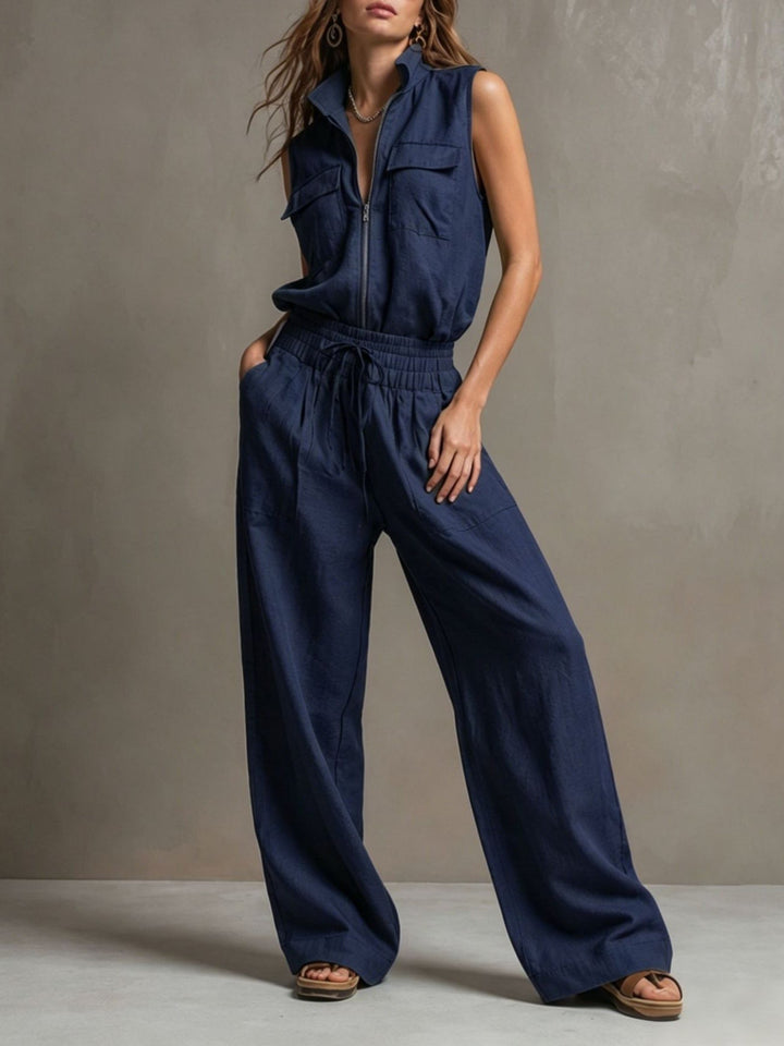 Set Utility a Gamba Larga Senza Maniche con Collo Alto e Mezzo Zip per Donne