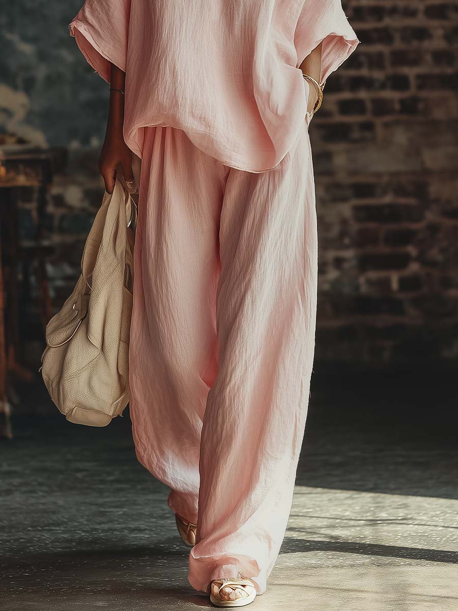 Set di Camicia Rosa a V e Pantaloni