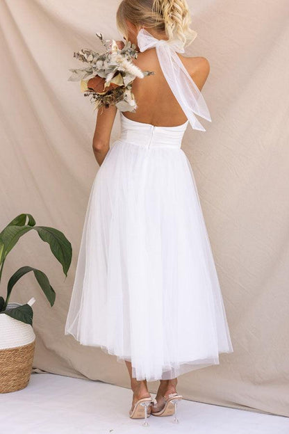 Abito Maxi Halter in Tulle con Dettagli Arricciati